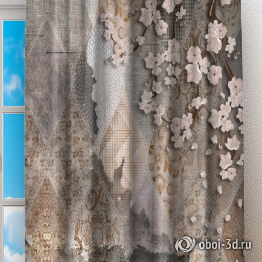 картинка Фотошторы «Ветви сакуры на винтажном фоне» | интернет-магазин фотообоев ARTDECO