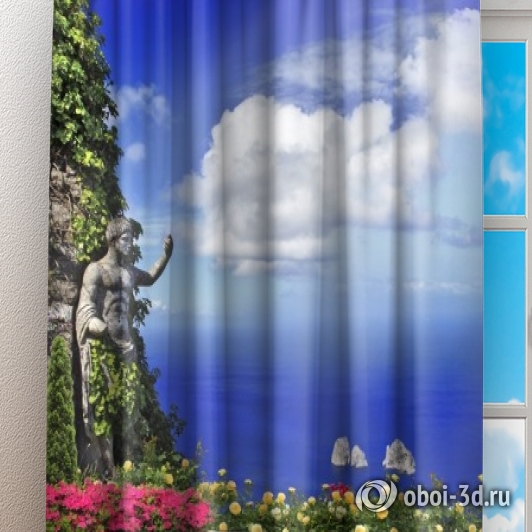 картинка Фотошторы «Античный балкон с видом на синий океан» | интернет-магазин фотообоев ARTDECO