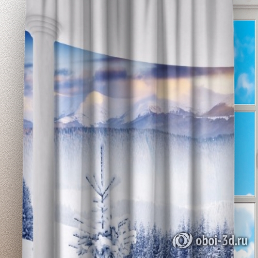 картинка Фотошторы «Вид с балкона на зимний лес» | интернет-магазин фотообоев ARTDECO
