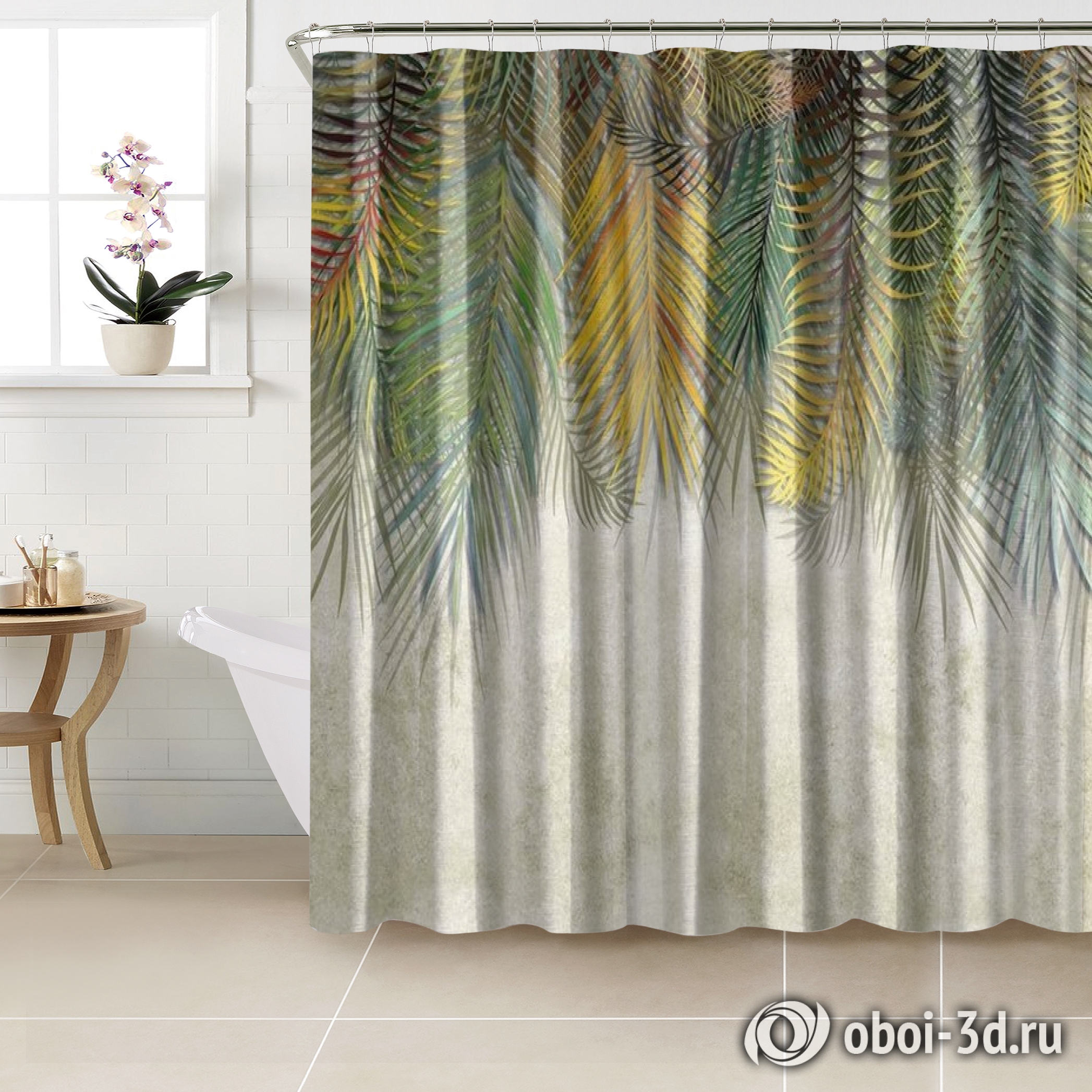 картинка Шторы для ванной «Занавес из ярких листьев на светлом фоне» | интернет-магазин фотообоев ARTDECO