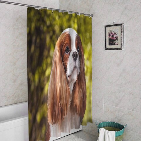 картинка 3D штора в ванную комнату «Длинноухая собачка» | интернет-магазин фотообоев ARTDECO