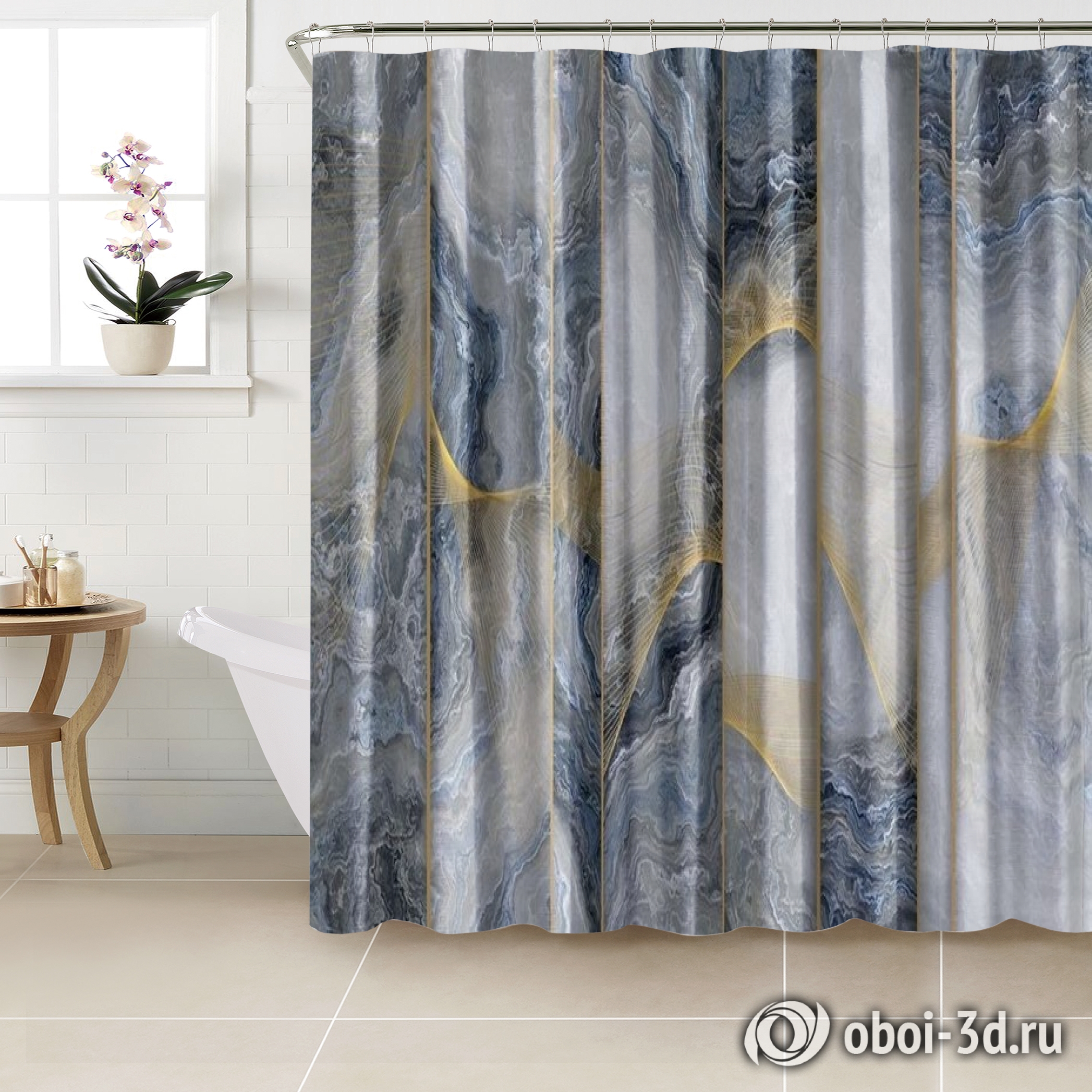 картинка Шторы для ванной «Благородный мрамор в голубых тонах» | интернет-магазин фотообоев ARTDECO